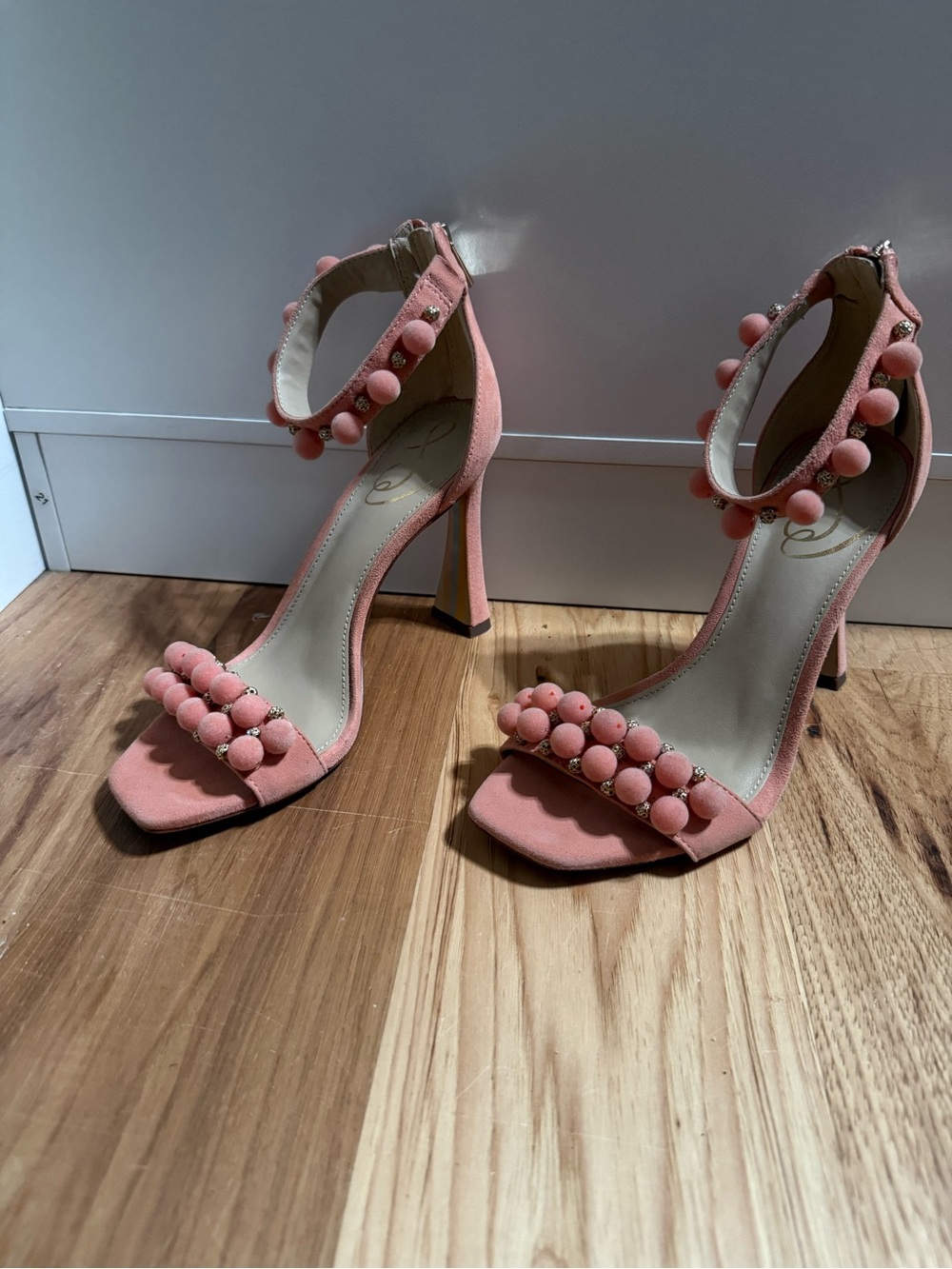 Sam Edelman Luella Sand Linen Beads Ankle Strap Open Toe Flared Heel Sandals 7 - Picture 3 of 5